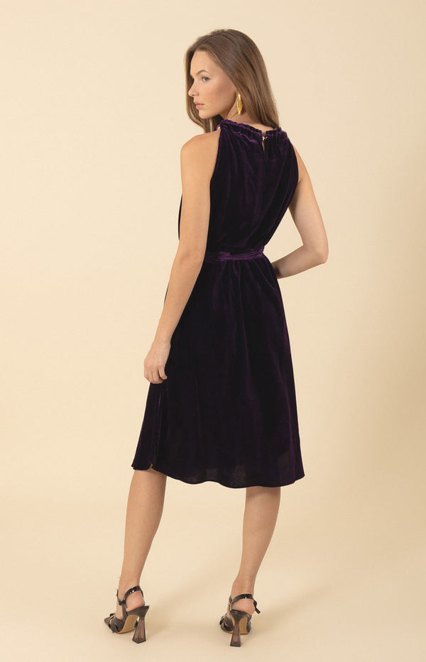 Meadow Halter Velvet Dress, color_purple