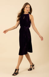 Meadow Halter Velvet Dress, color_purple