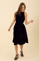 Meadow Halter Velvet Dress, color_purple