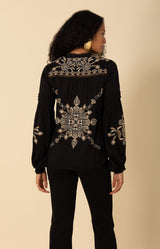 Elliott Embroidered Twill Top, color_black