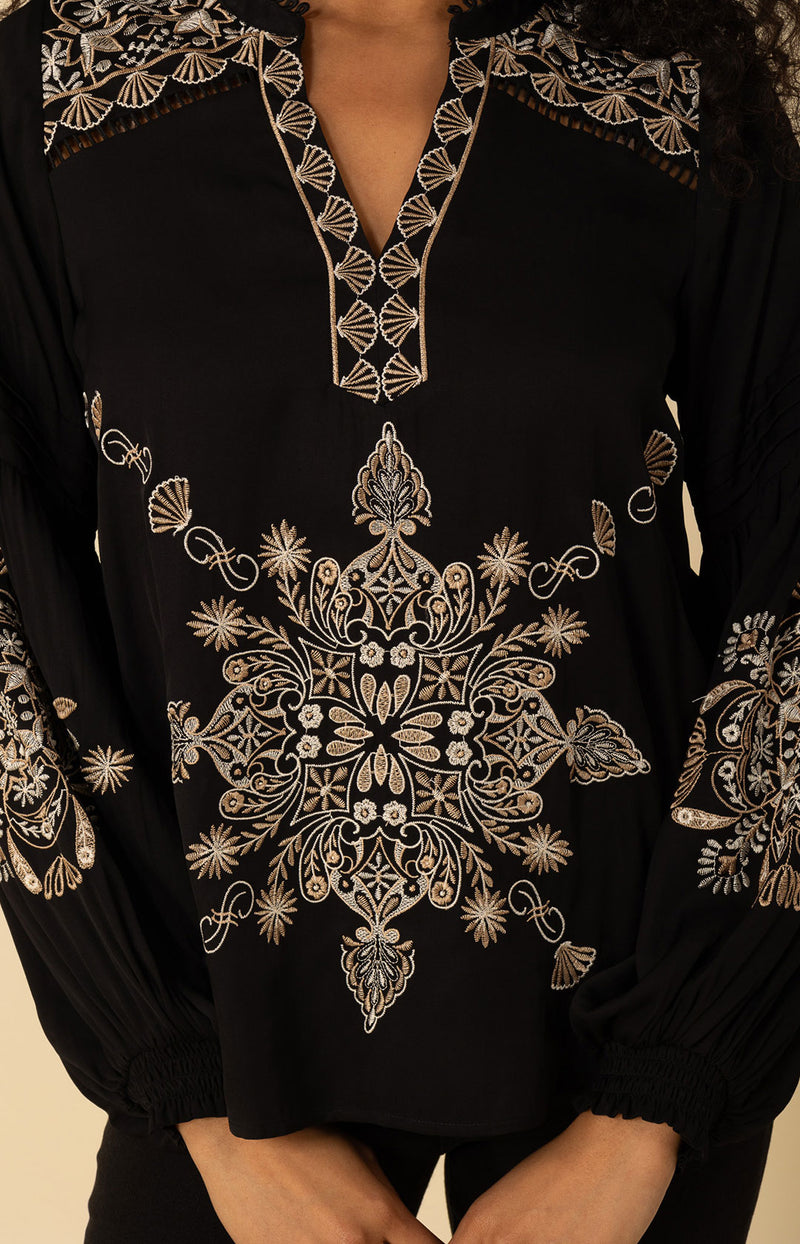 Elliott Embroidered Twill Top, color_black