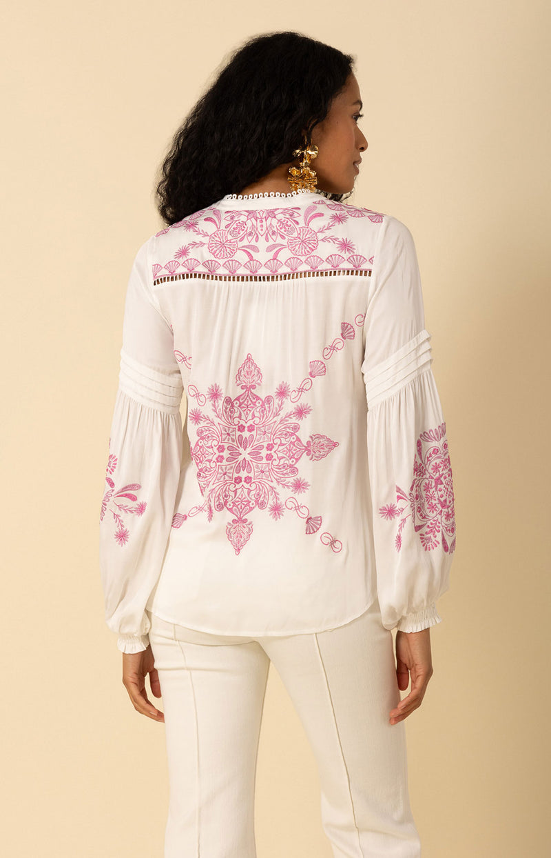 Elliott Embroidered Twill Top, color_white