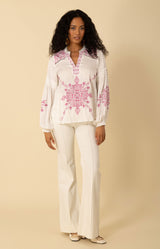 Elliott Embroidered Twill Top, color_white