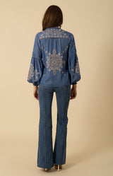 Elliott Embroidered Chambray Top, color_blue