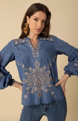 Elliott Embroidered Chambray Top, color_blue