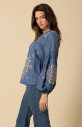 Elliott Embroidered Chambray Top, color_blue