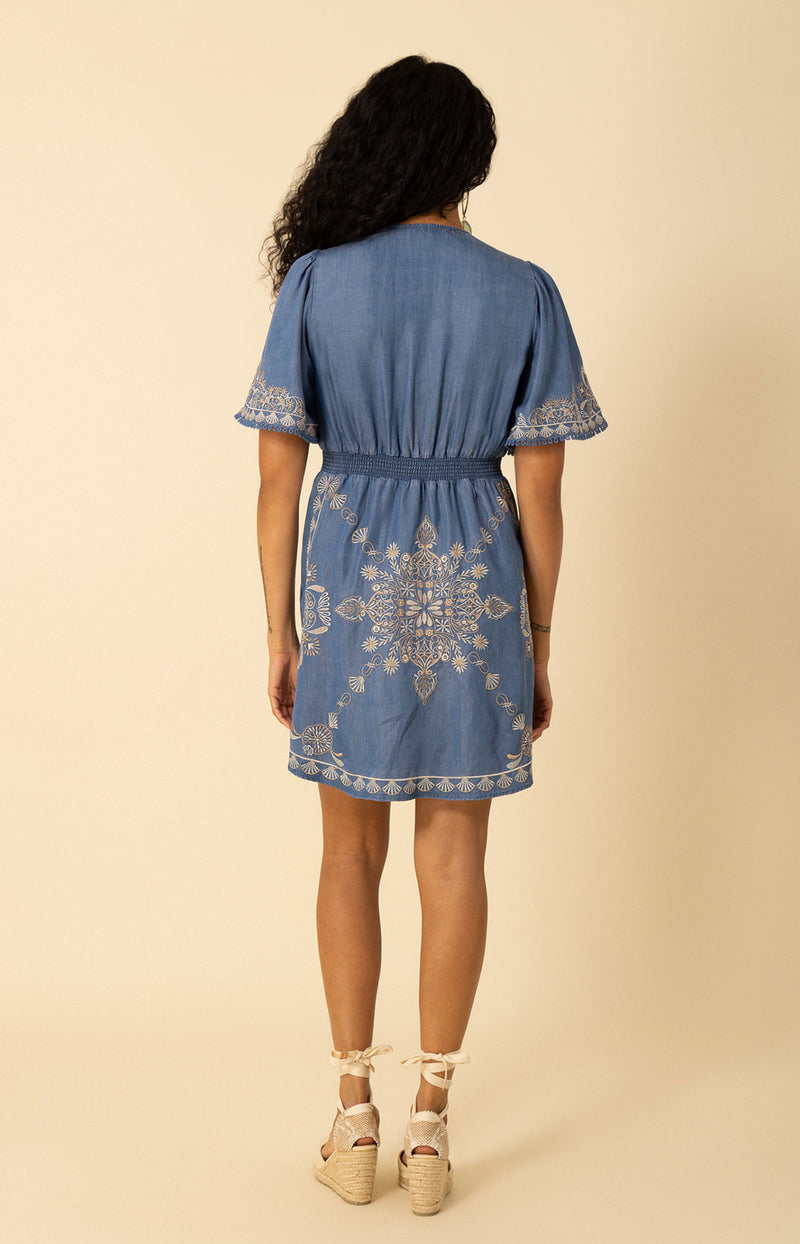 Elora Embroidered Chambray Dress, color_blue