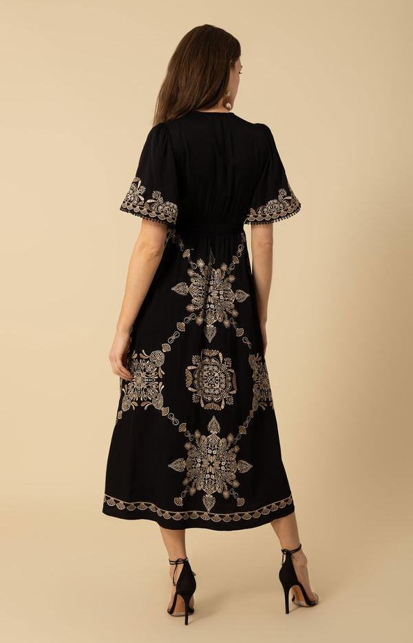 Katalina Embroidered Dress, color_black