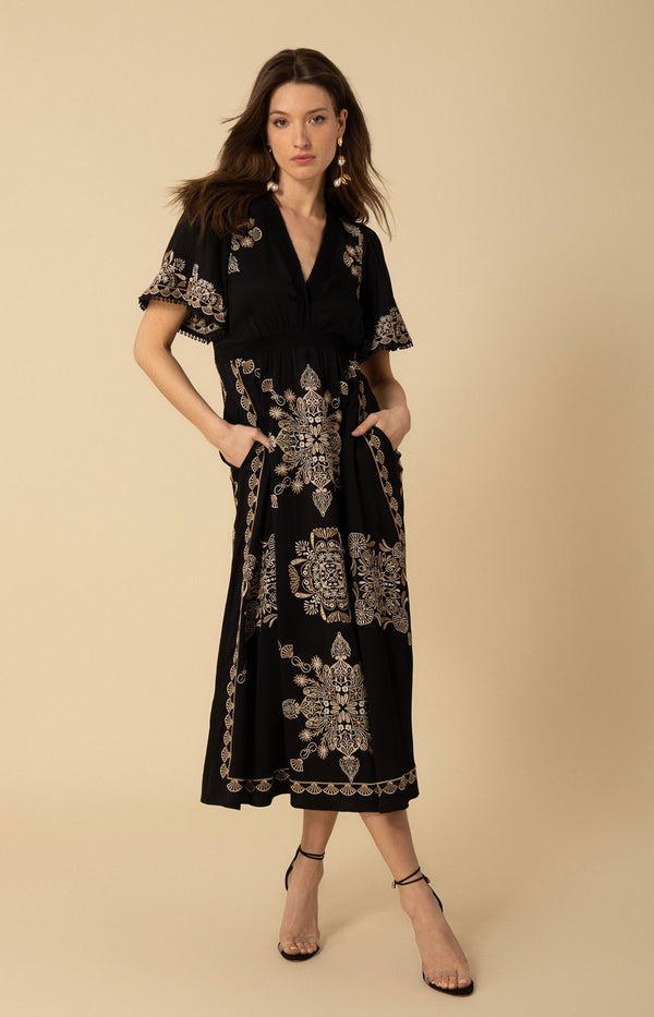 Katalina Embroidered Dress, color_black