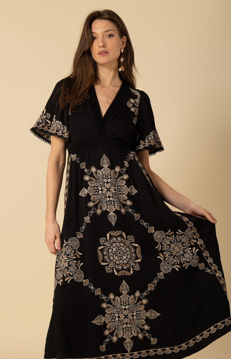 Katalina Embroidered Dress, color_black