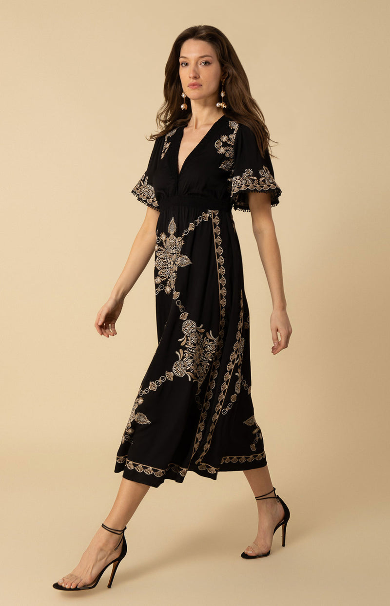 Katalina Embroidered Dress, color_black