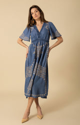 Katalina Embroidered Chambray Dress, color_blue