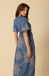 Katalina Embroidered Chambray Dress, color_blue