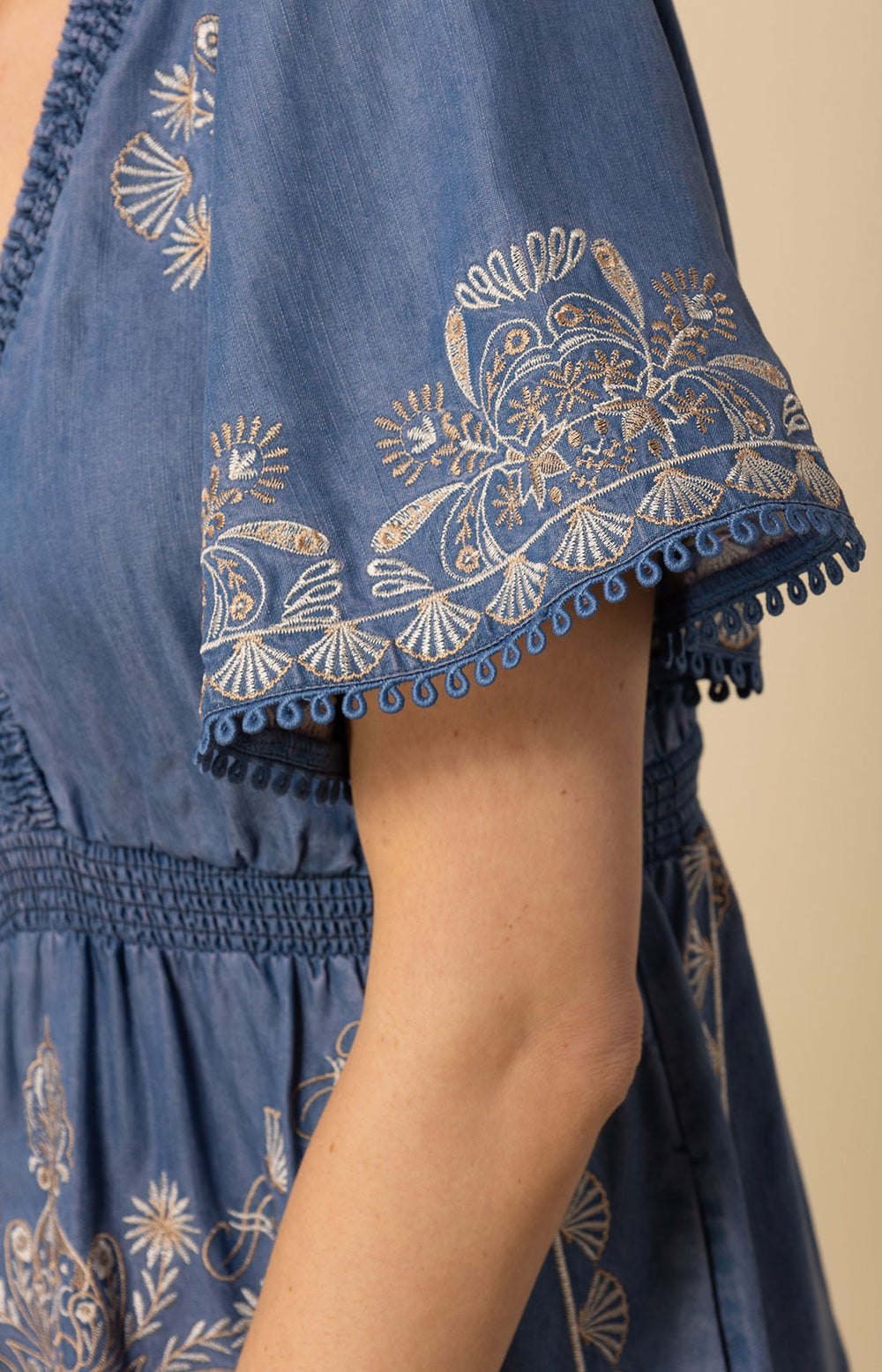 サラマリカ Embroidery Half Sleeve Dress Blue サラマリカ Embroidery Half Sleeve Dress Blue（EMBROIDERED