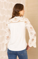 Cecelia Crochet Trim Top, color_ivory