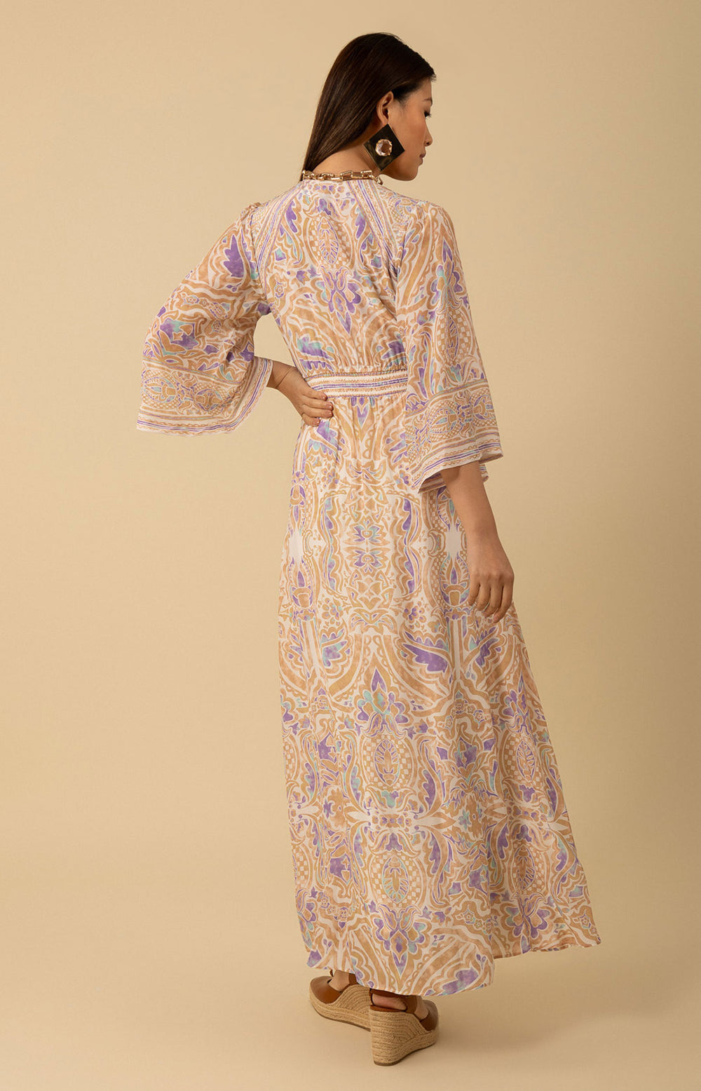 aab modest wear bell sleeve maxi dress reviews Abby Maxi Dress Beige / L