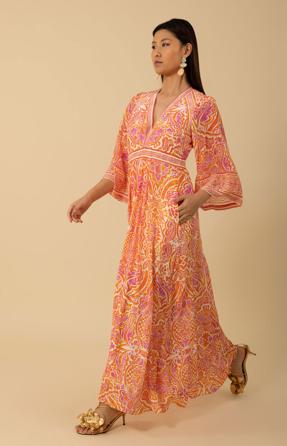 ashby maxi dress orange Ashby Linen Halter Midi Dress-Orange Medium