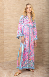 Aileen Silk Caftan Dress, color_pink