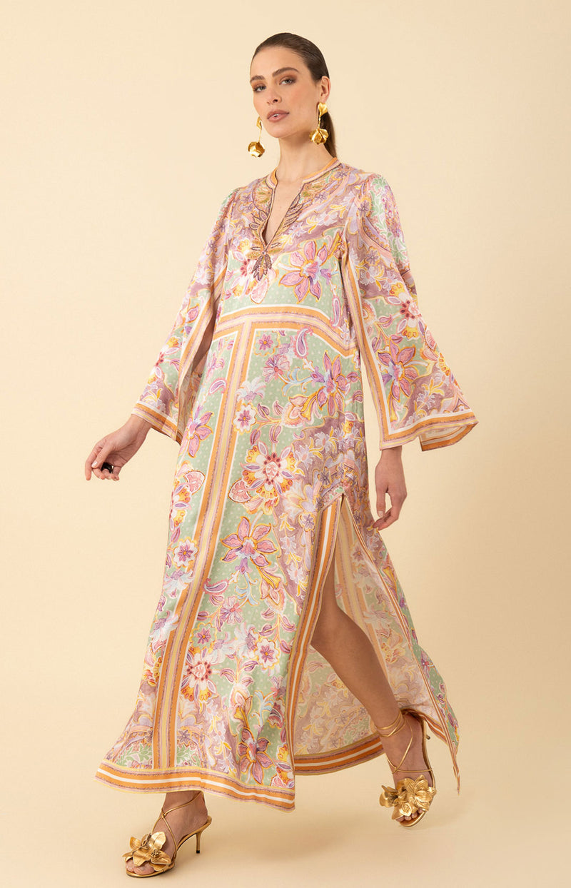 Aileen Silk Caftan Dress Beaded Aileen Silk Caftan Dress Beaded