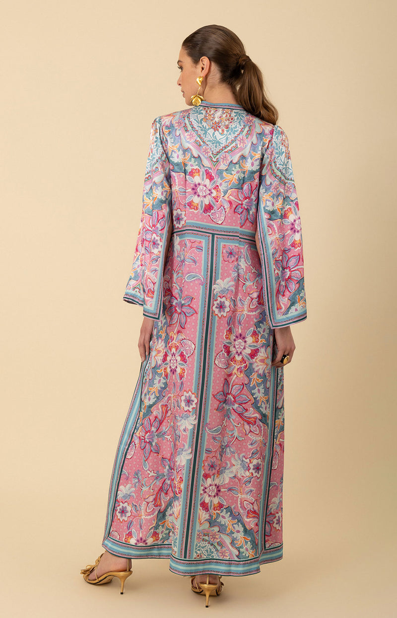 Aileen Silk Caftan Dress Beaded, color_pink