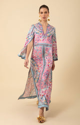 Aileen Silk Caftan Dress Beaded, color_pink