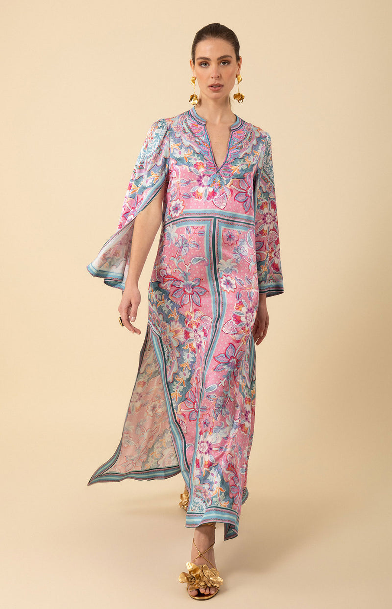 Aileen Silk Caftan Dress Beaded Green / L Aileen Silk Caftan Dress Beaded Green / L