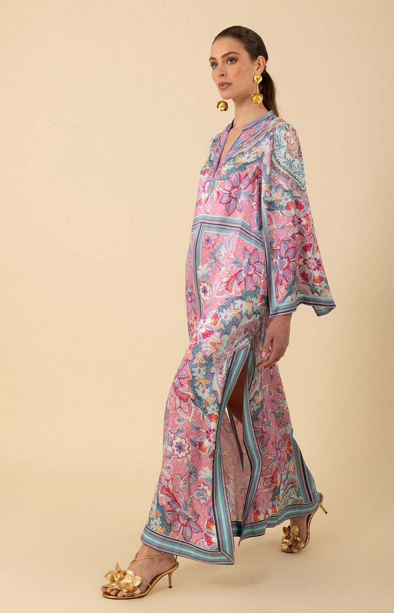 Aileen Silk Caftan Dress Beaded - Green / XS Aileen Silk Caftan Dress Beaded - Green / XS