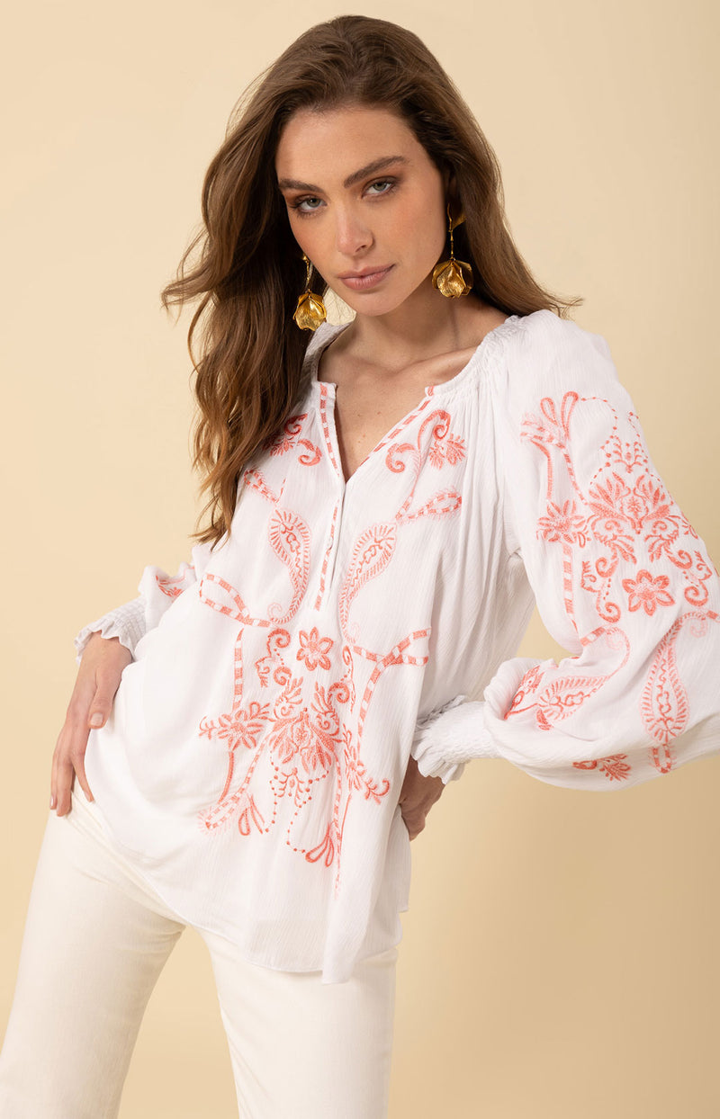 Jemma Embroidered Top, color_coral