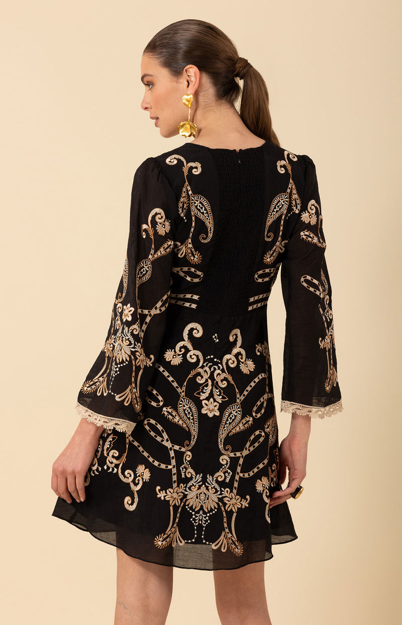 Cassandra Embroidered Dress, color_black