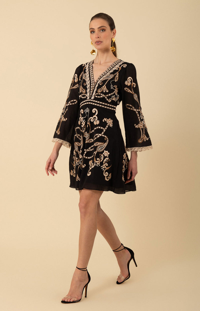 Cassandra Embroidered Dress, color_black