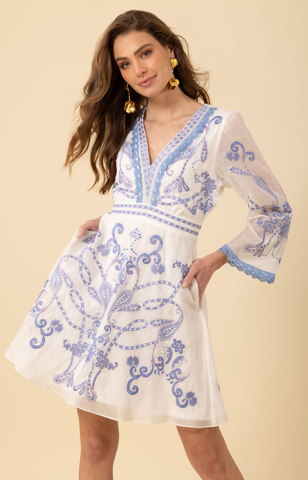 Cassandra Embroidered Dress, color_blue