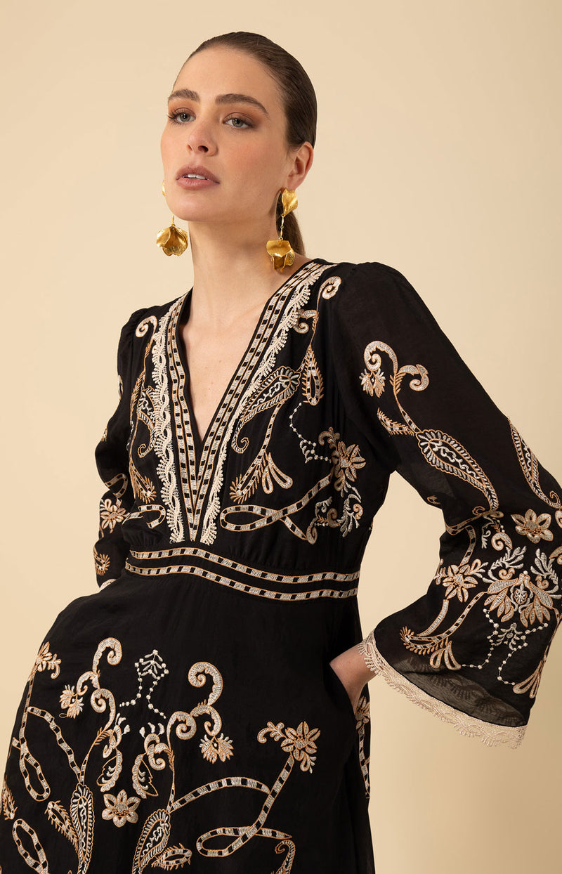 Cassandra Embroidered Maxi Dress, color_black