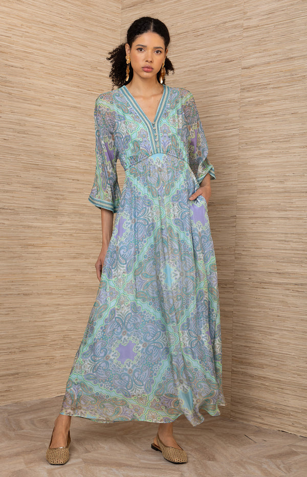 Emerie Chiffon Maxi Dress, color_turquoise