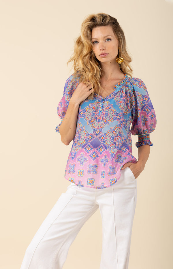 Eileen Voile Top-color-blue