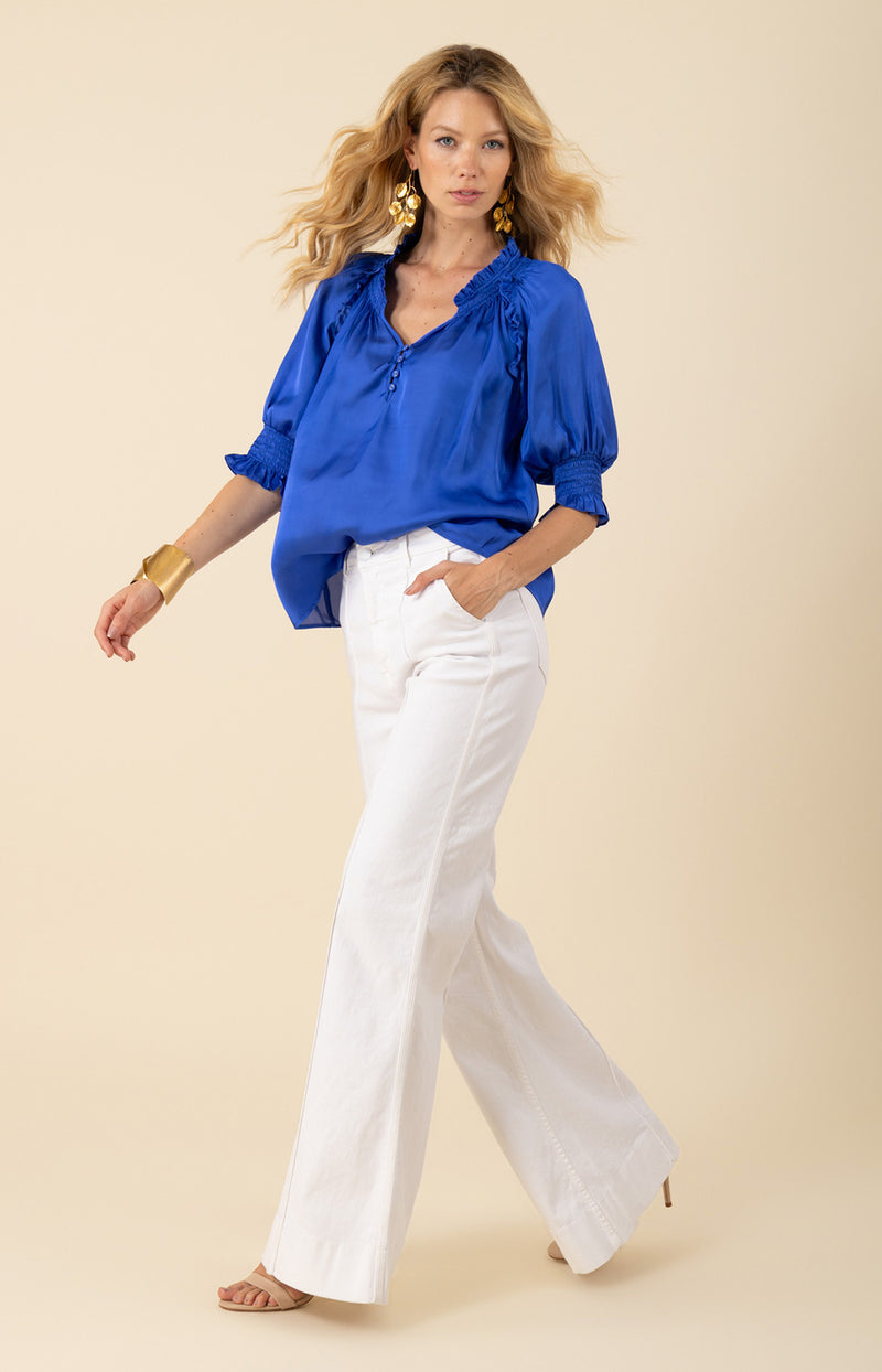 Eileen Charmeuse Top-color-blue