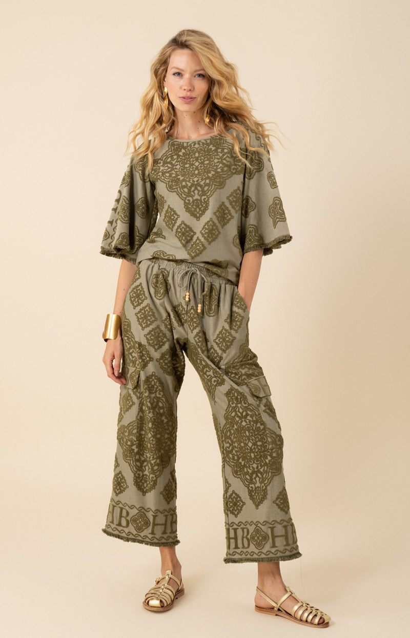 Jayda Jacquard Pant,color-Olive