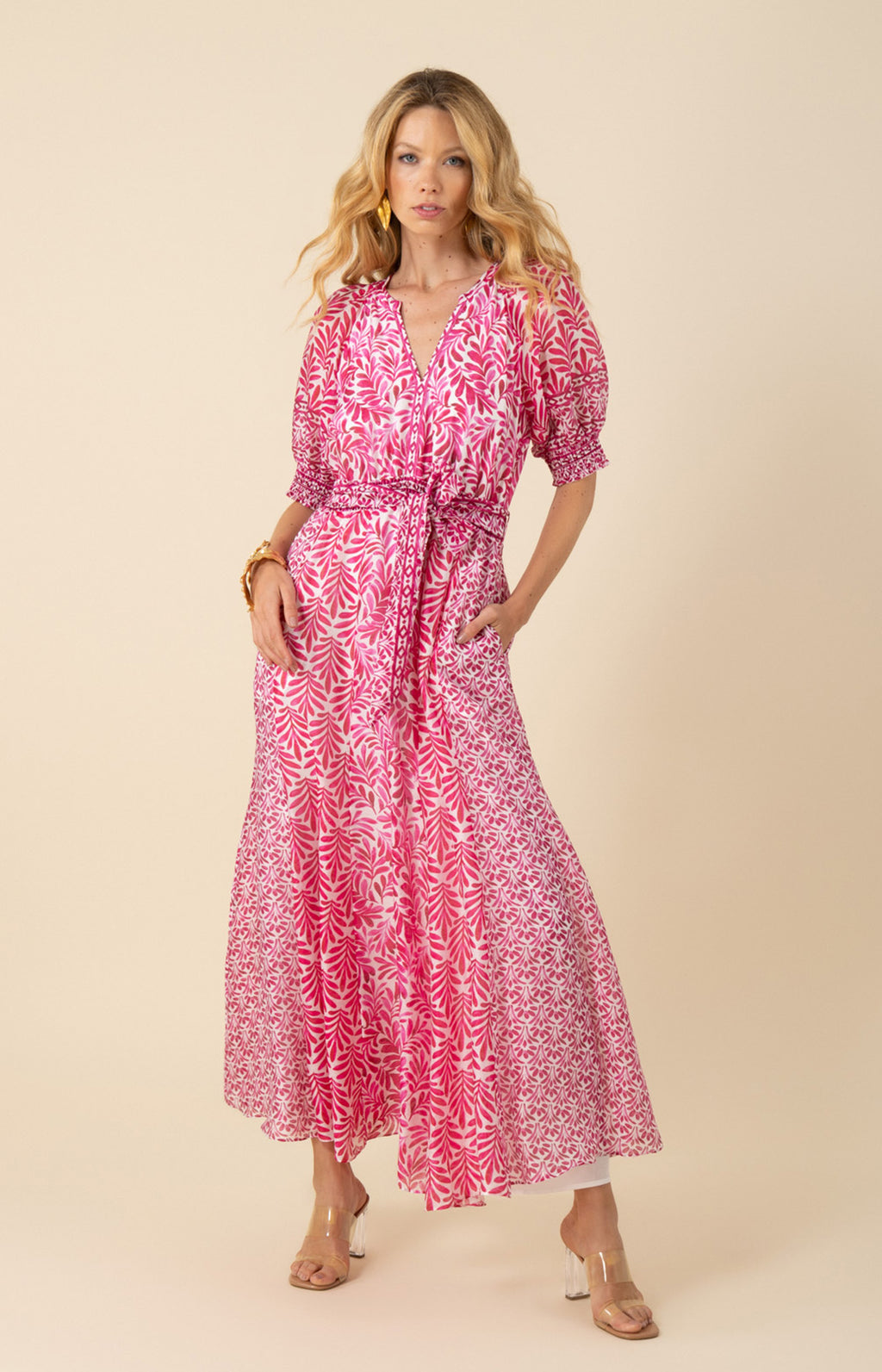 pink organza maxi dress Romance That Wows Magenta Floral Print Organza Maxi Dress