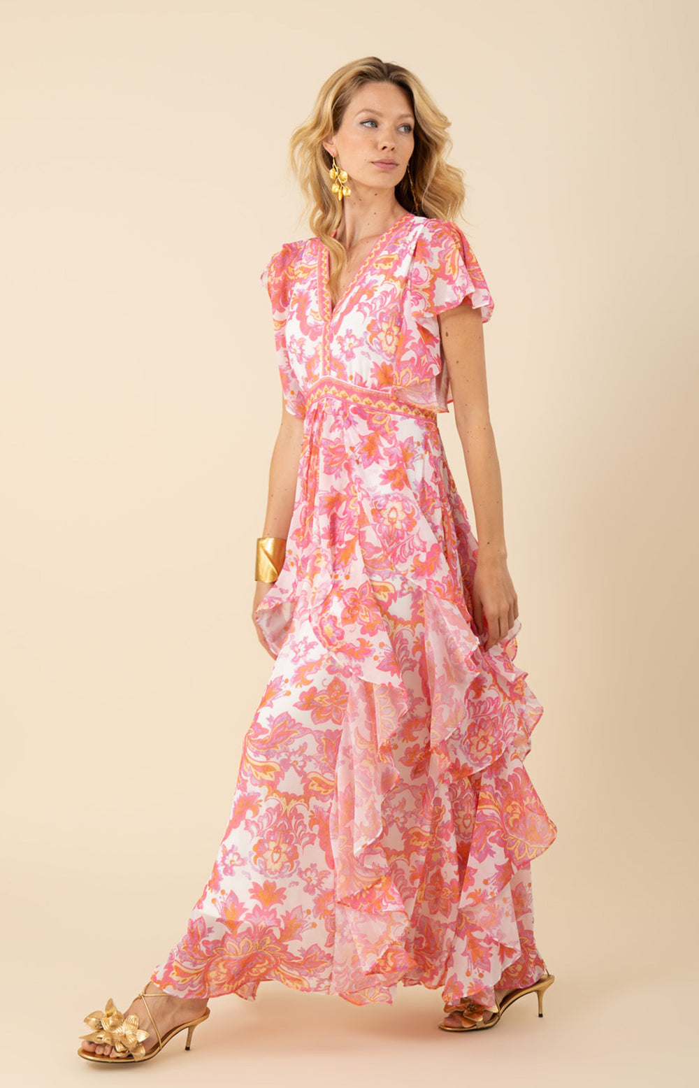 ロージールーチェ　CHIFFON TEARD RIBBON DRESS Chiffon Teard Ribbon dress - BEIGE – Rosy luce