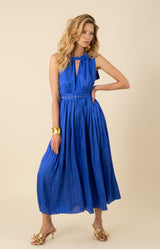 Chelsea Chiffon Pleated Solid Dress, color_blue