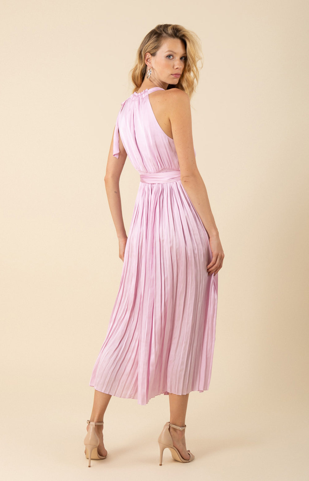 Chelsea Chiffon Pleated Solid Dress Blue / S