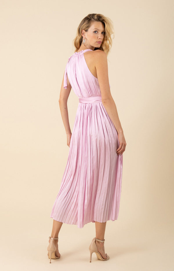 Chelsea Chiffon Pleated Solid Dress, color_lilac