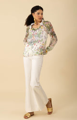 Monica Silk Floral Applique Top, color_ivory