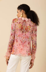 Monica Silk Floral Applique Top, color_pink