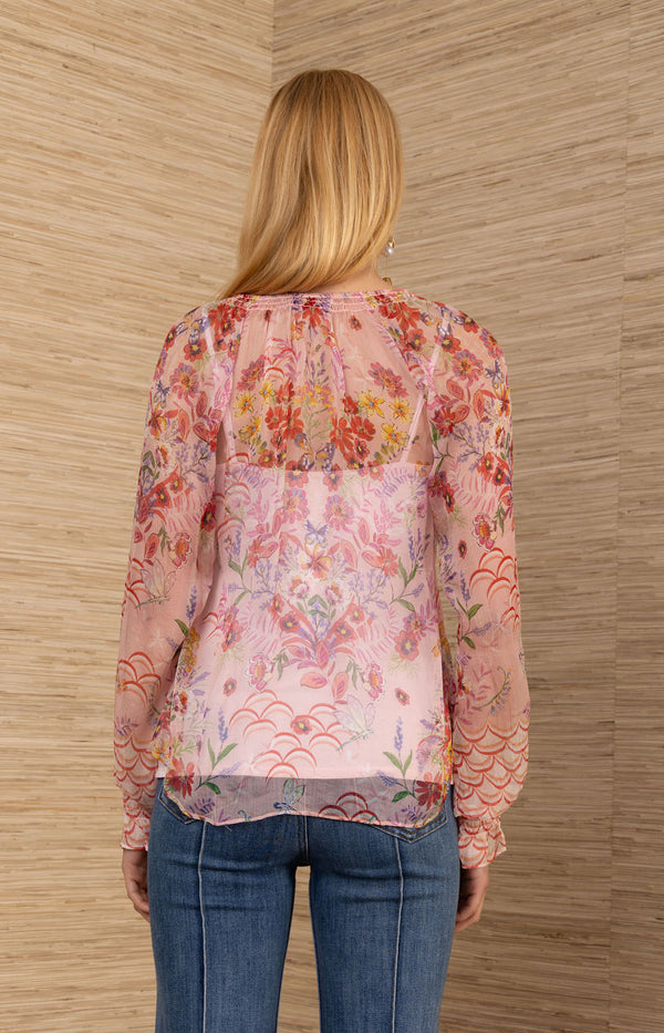 Monica Silk Floral Top, color_pink