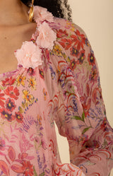 Monica Silk Floral Applique Top, color_pink