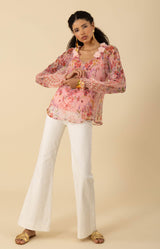 Monica Silk Floral Applique Top, color_pink