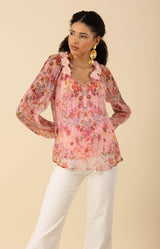 Monica Silk Floral Applique Top, color_pink