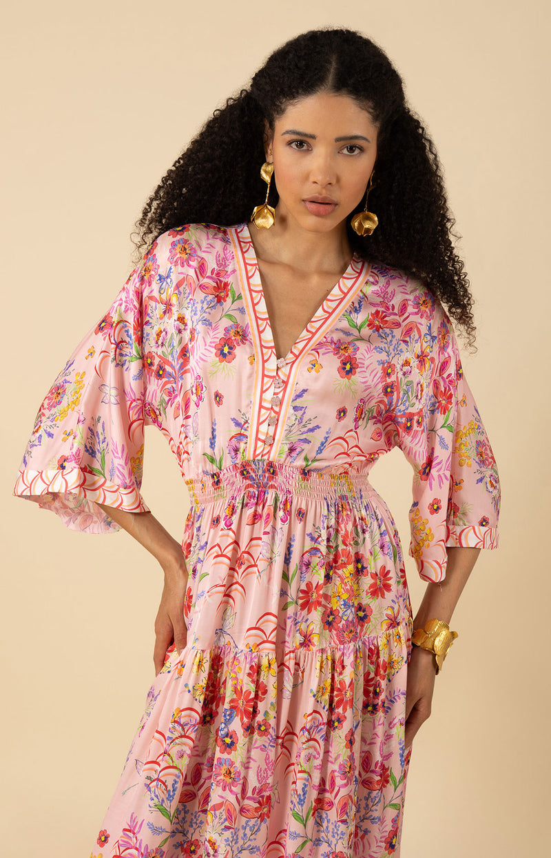 Zahra Kimono Midi Dress-color-pink