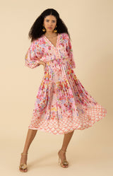 Zahra Kimono Midi Dress-color-pink