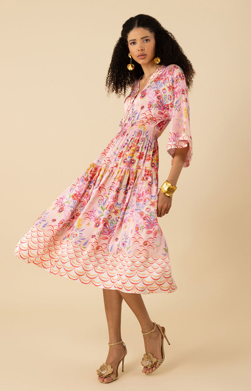 Zahra Kimono Midi Dress-color-pink